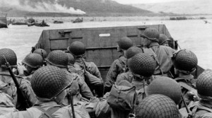 American troops landing at Omaha Beach on D-Day